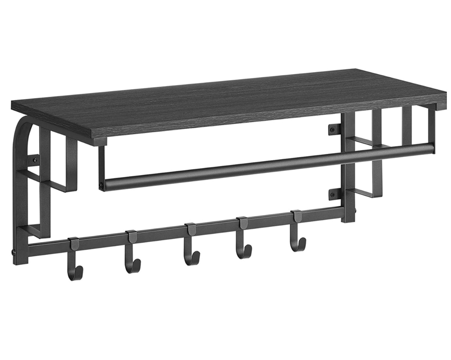 Vasagle Επιτοίχια Κρεμάστρα με Ράβδο και με 5 Αφαιρούμενους Γάντζους - 66 x 30 x 27 cm - Anthracite Grey / Black - LCR012B13