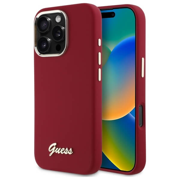 Guess iPhone 16 Pro - Silicone Script Metal Logo and Frame - Σκληρή Θήκη με Πλαίσιο Σιλικόνης - Magenta - GUHCP16LSMBSLM