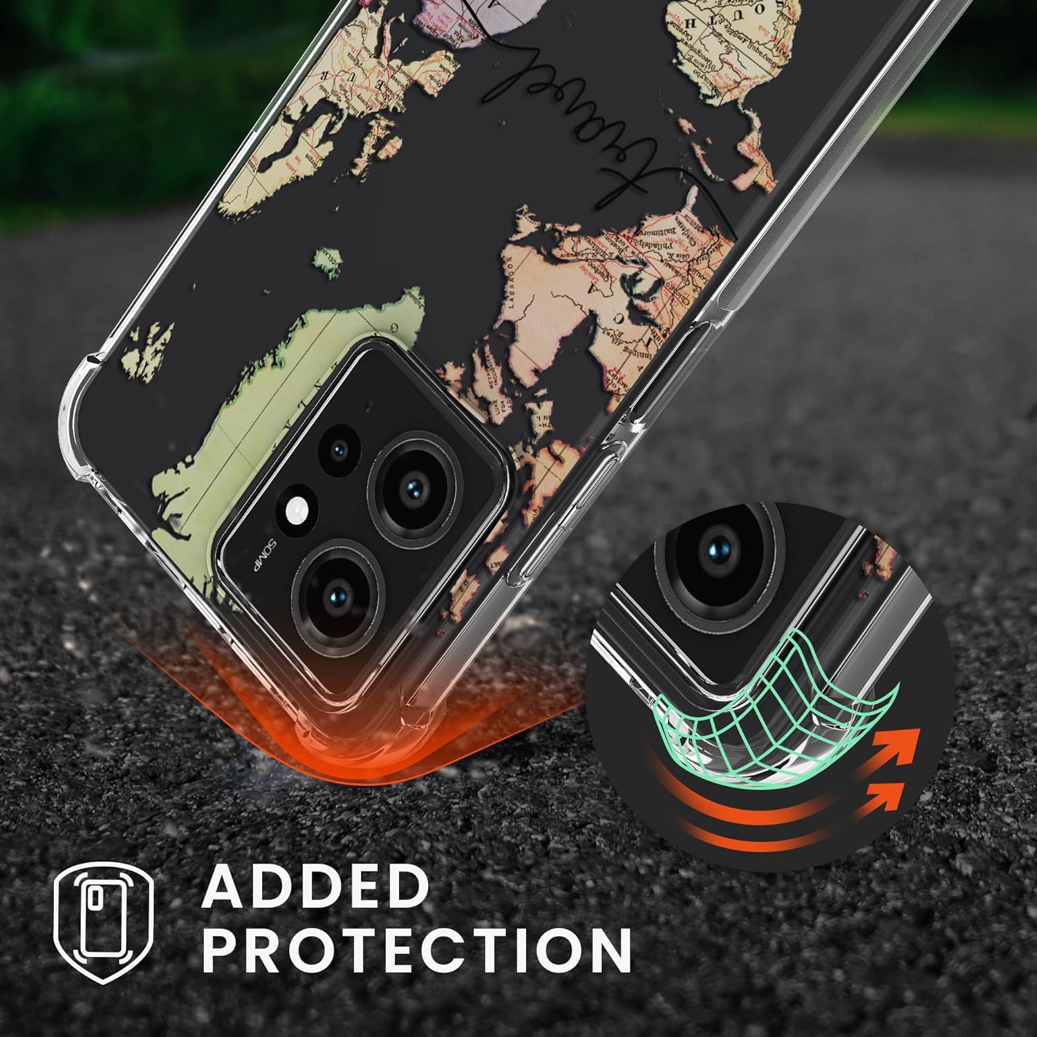 KW Xiaomi Redmi Note 12 4G Θήκη Σιλικόνης TPU με Λουράκι - Design Travel - Black / Multicolor / Διάφανη