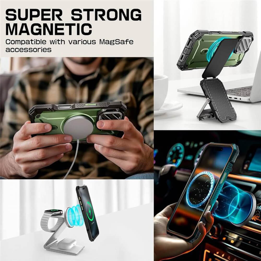 Supcase iPhone 16 - Unicorn Beetle XT MagSafe - Σκληρή Θήκη με Προστασία Κάμερας / Stand - Dark Green