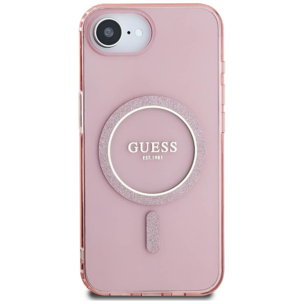 Guess iPhone 16e - IML Glitter Circle MagSafe - Σκληρή Θήκη με Πλαίσιο Σιλικόνης - Pink - GUHMPSE4HFGEREP