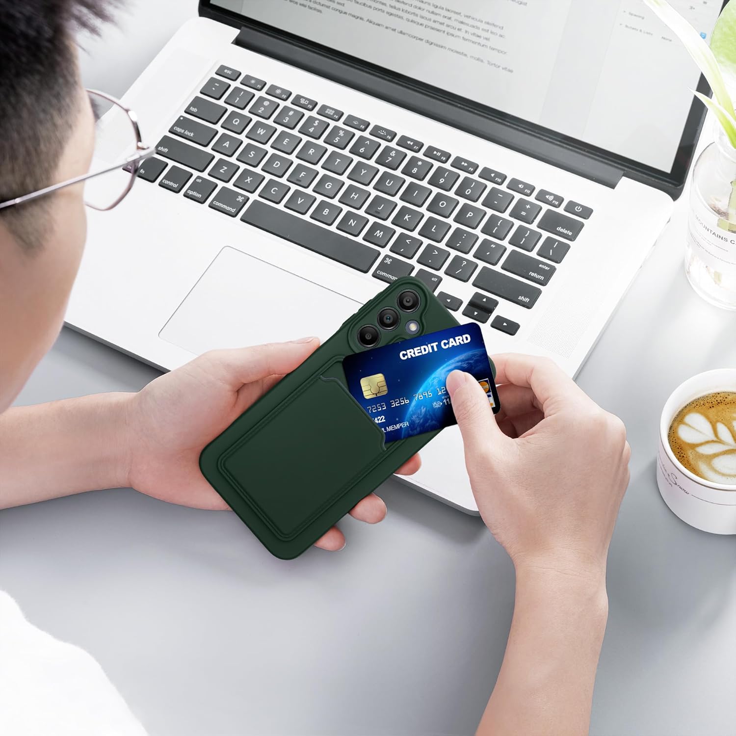 KW Samsung Galaxy A15 4G / A15 5G Θήκη Σιλικόνης TPU με Υποδοχή για Κάρτα - Dark Green