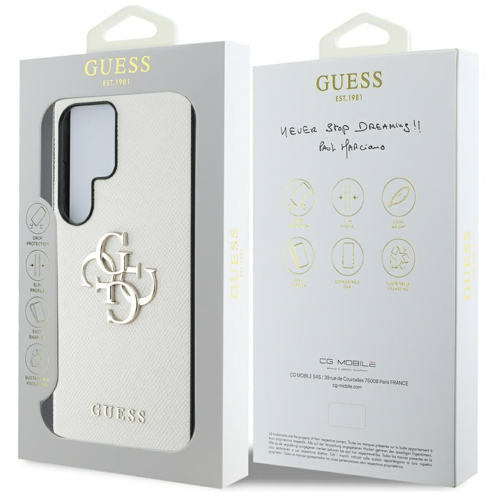Guess Samsung Galaxy S25 Ultra - Grained Big 4G Logo Small Classic Logo - Σκληρή Θήκη με Επένδυση από Οικολογικό Δέρμα - Beige - GUHCS25LPGT4MBE