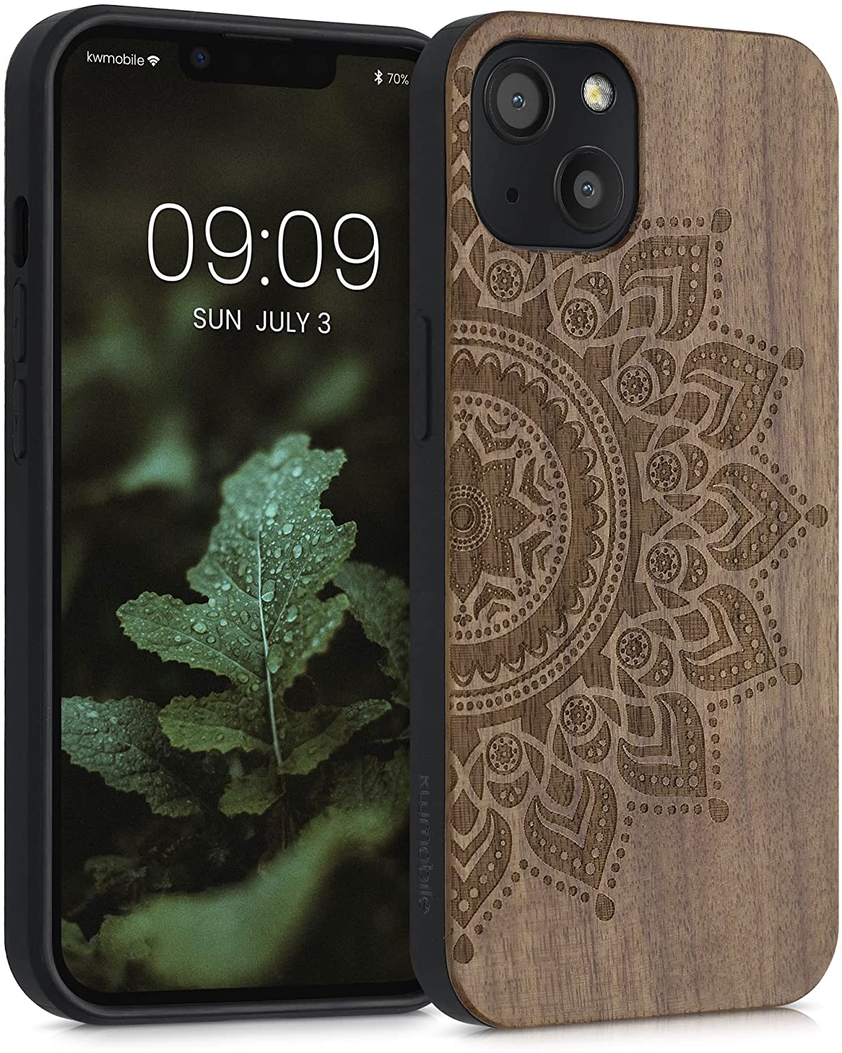 KW iPhone 13 Θήκη από Φυσικό Ξύλο Design Rising Sun - Dark Brown - 55953.06