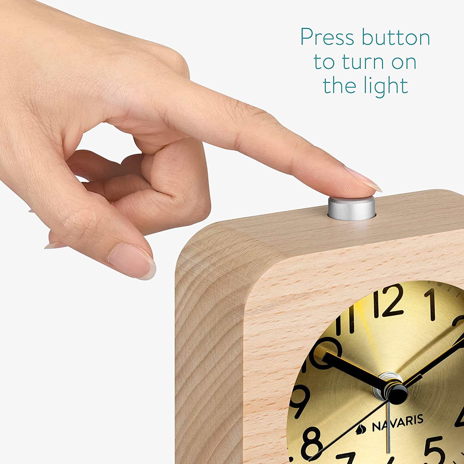 Navaris Αναλογικό Επιτραπέζιο Ρολόι και Ξυπνητήρι - Design Retro Square - Light Brown / Gold - 54264.24.21