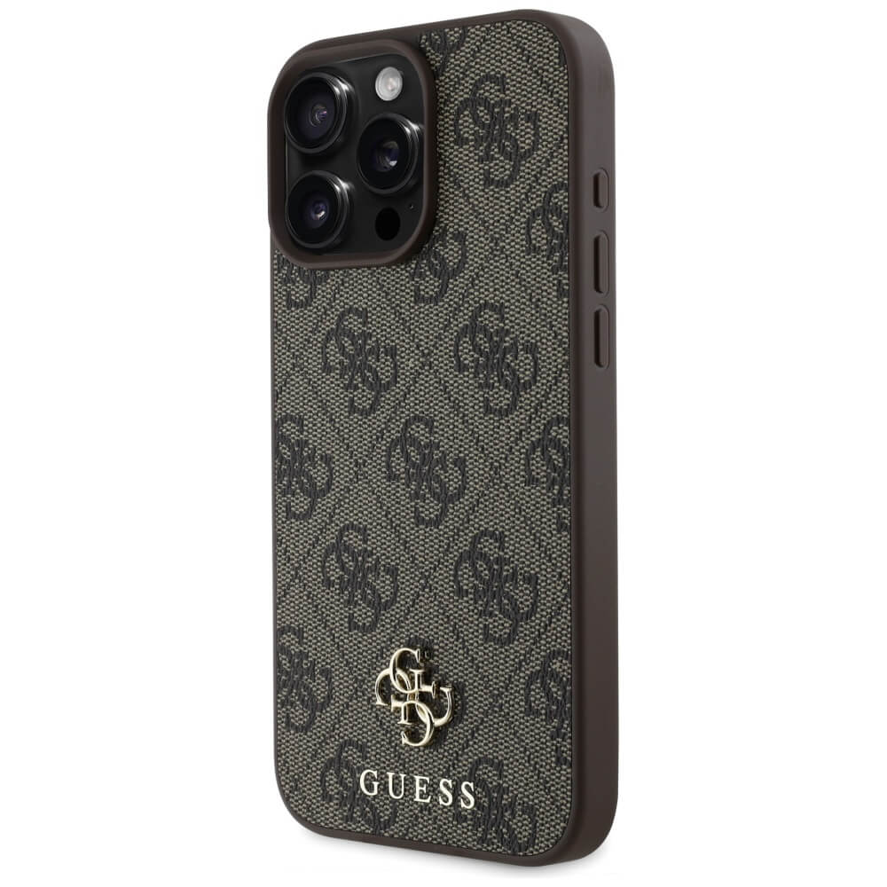 Guess iPhone 16 Pro - HC PU 4G Small 4G and Classic - MagSafe Σκληρή Θήκη με Επένδυση από Οικολογικό Δέρμα - Brown - GUHMP16LP4SM4MW