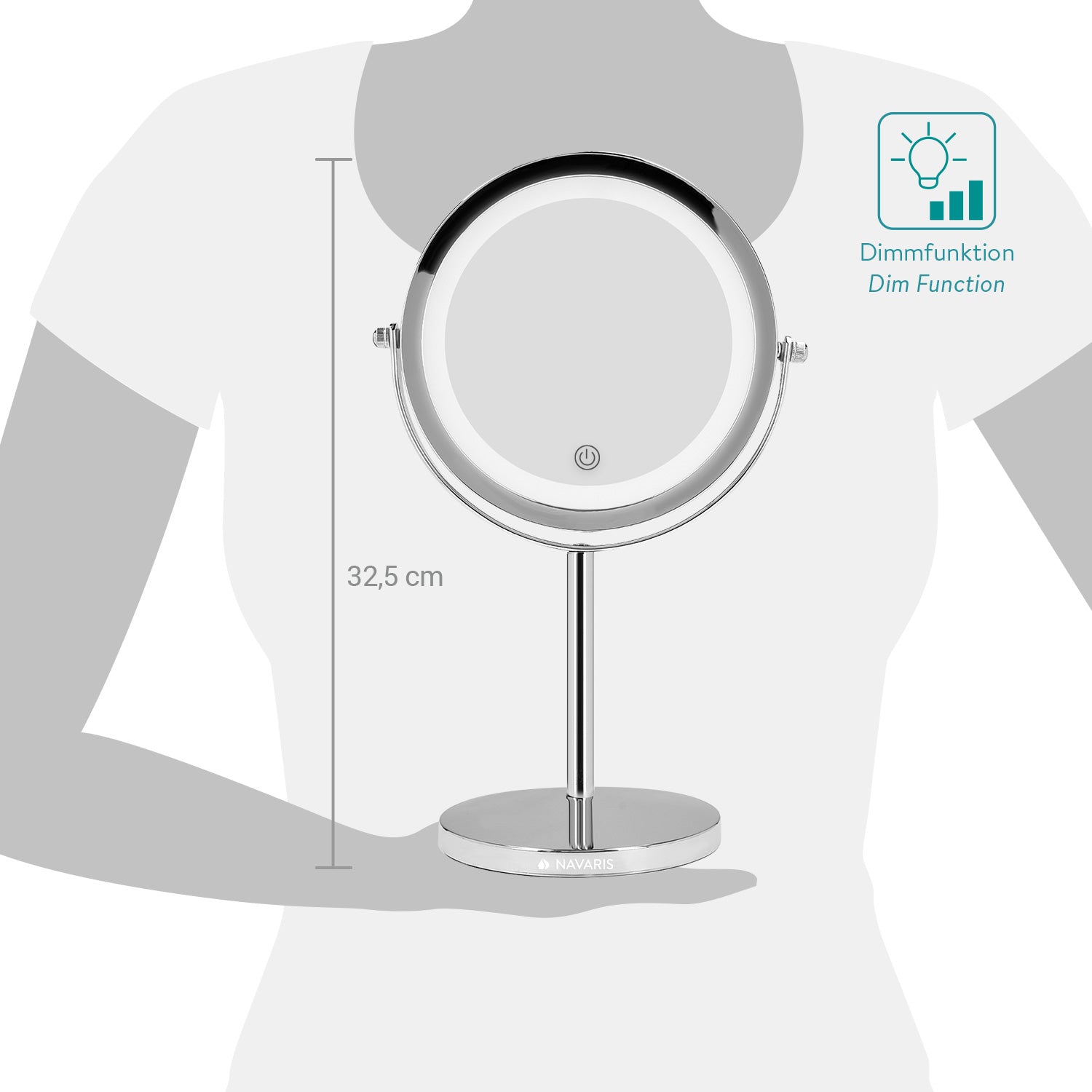 Navaris Περιστρεφόμενος Φωτιζόμενος Καθρέπτης LED με Διακόπτη Αφής - Silver - 48930.42