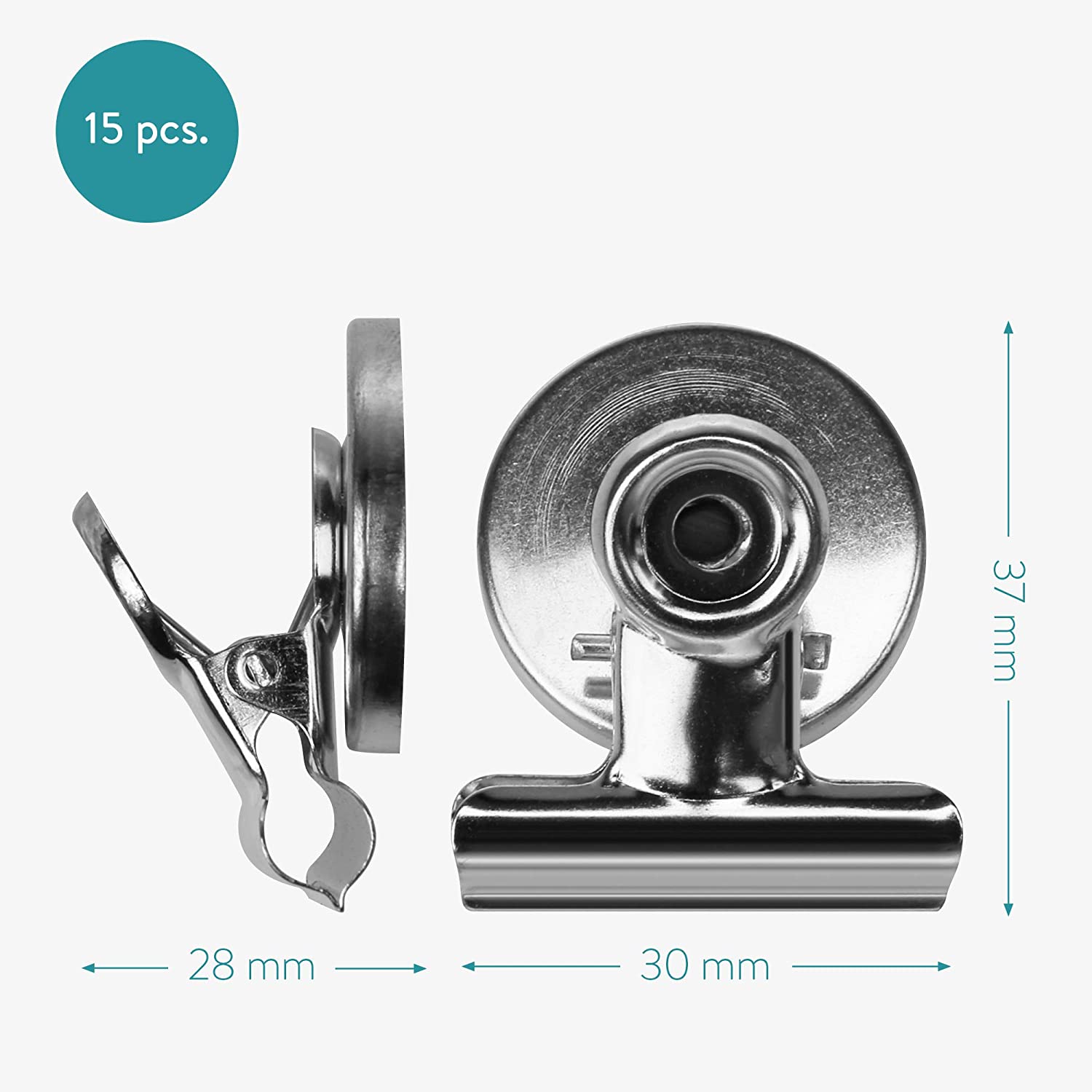 Navaris Μαγνητάκια για το Ψυγείο και για Πίνακα με Κλιπ - Σετ 15 τεμαχίων - Silver - 48475.35.15