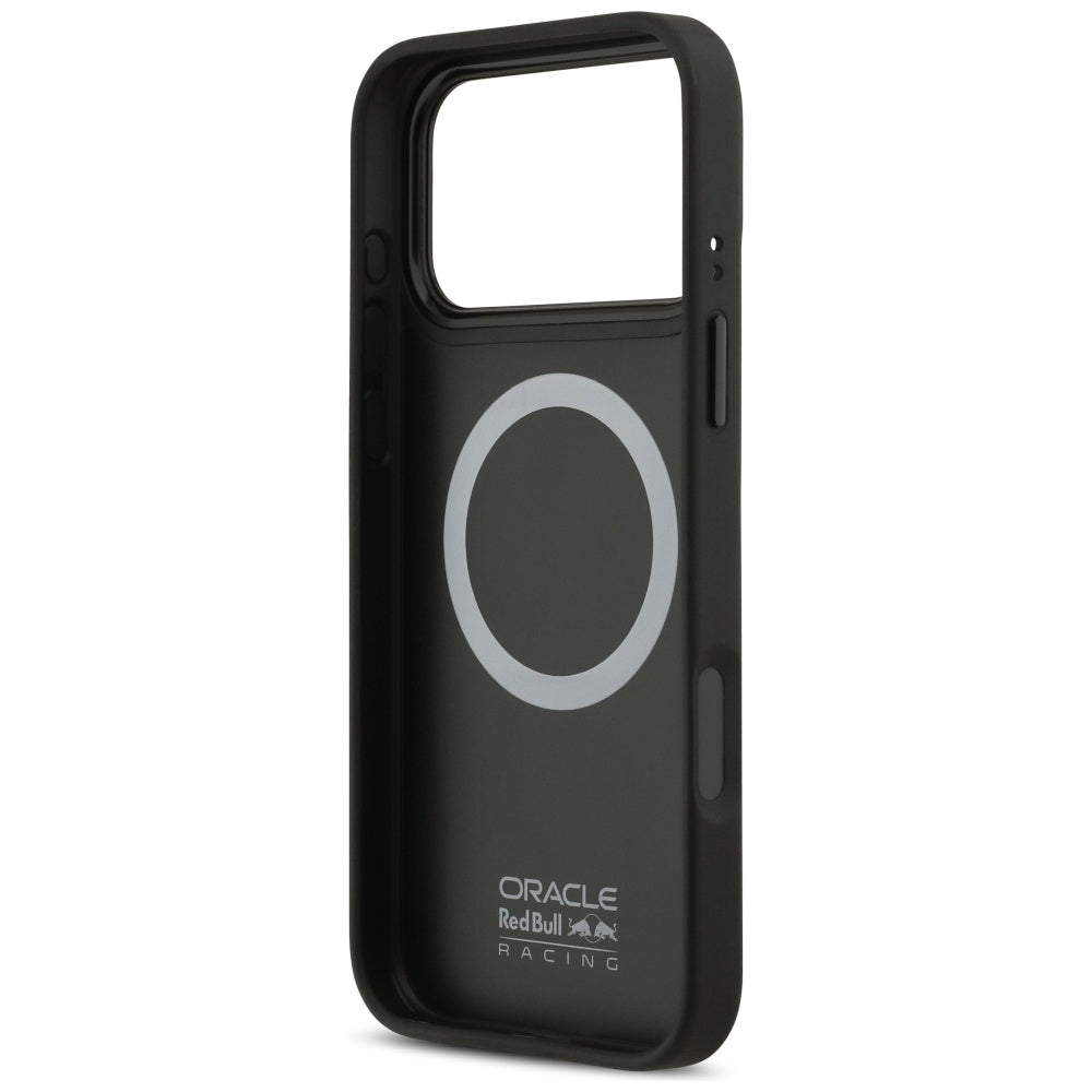 Red Bull iPhone 17 Pro Max - Meshed Red Ring and Metal Buttons MagSafe - Σκληρή Θήκη με Επένδυση Οικολογικού Δέρματος - Navy - RBHMP17X24PUILVR