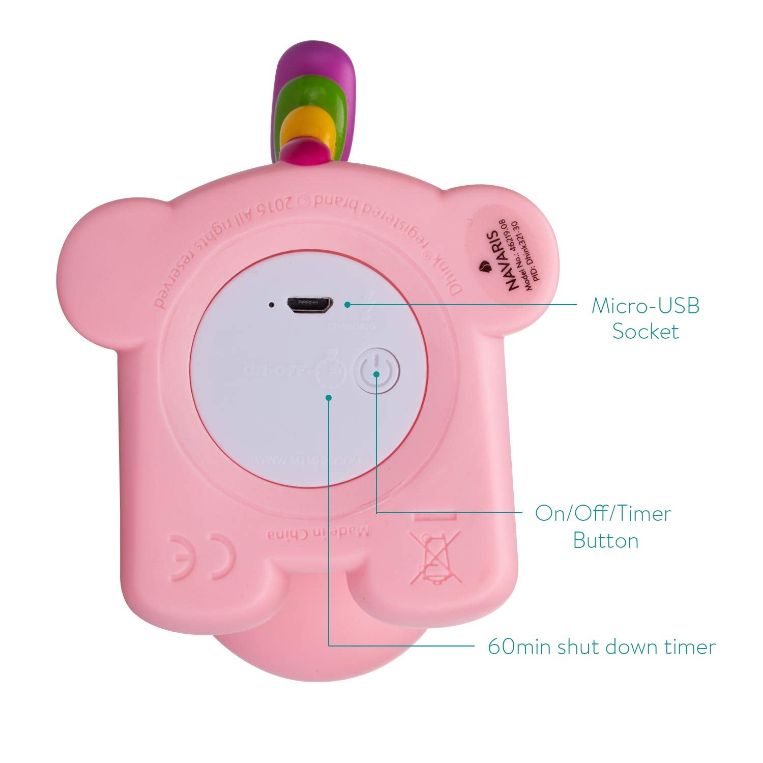 Navaris LED Unicorn Night Light RGB - Επαναφορτιζόμενο Παιδικό Νυχτερινό Φως με Αλλαγή Χρωμάτων - Pink - 46219.08