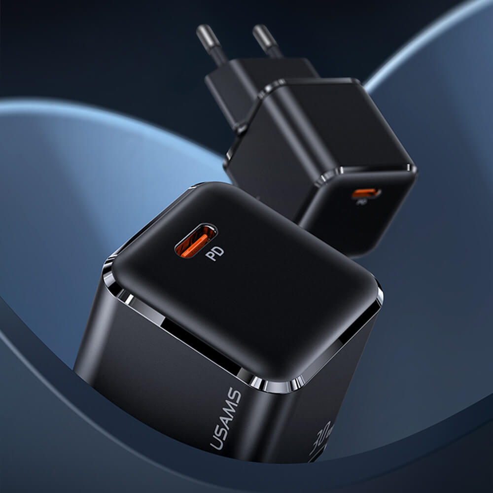 Usams Travel Charger Kit 30W Οικιακός Φορτιστής με Θύρα Type-C και καλώδιο Type-C to Lightning 20W - Black - UXTZH01