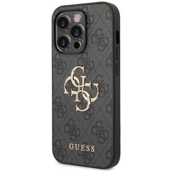 Guess iPhone 15 Pro Max - 4G Big Metal Logo Θήκη με Επένδυση Συνθετικού Δέρματος - Grey - GUHCP15X4GMGGR