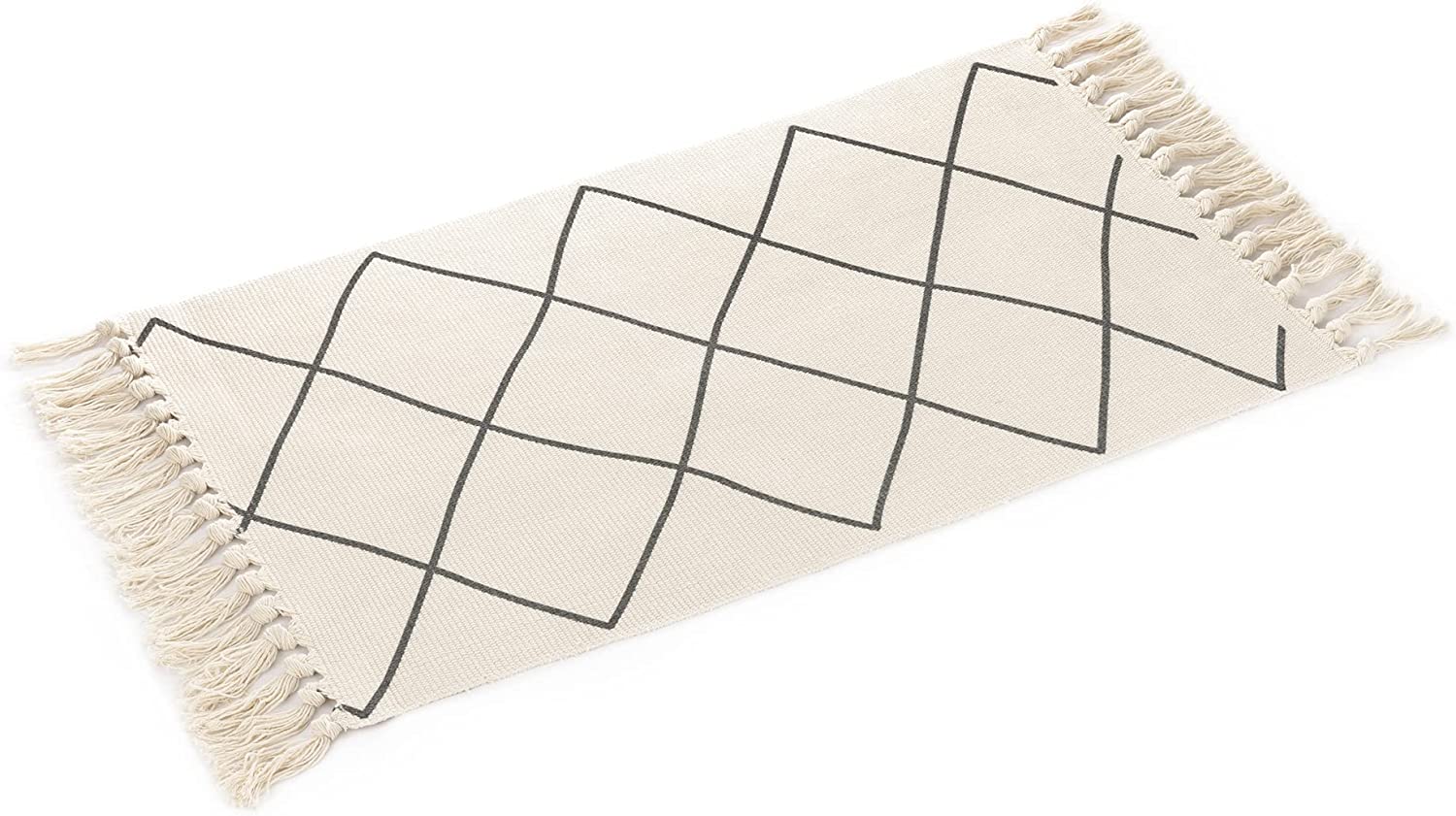 Navaris Boho Bαμβακερό Χαλάκι Μπάνιου - 80 x 50 cm - Beige / Black - 57298.01