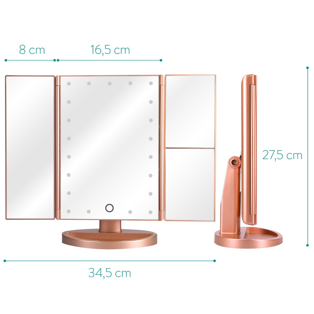 Navaris LED Foldable Cosmetic Mirror - Φωτιζόμενος Καθρέπτης LED - Matte Rose Gold - 43457.89