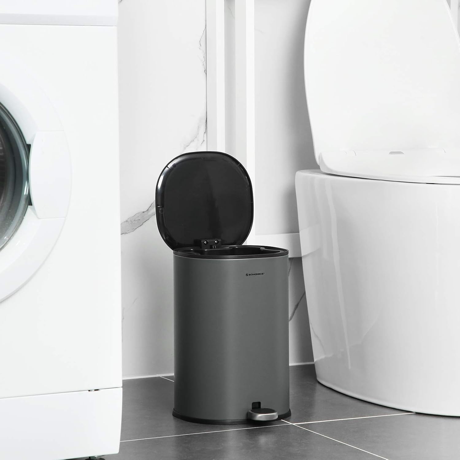 Songmics Κάδος Απορριμμάτων για το Μπάνιο - 5L - Grey / Black - LTB14GS