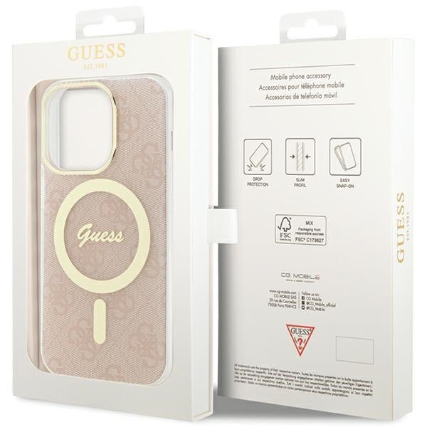 Guess iPhone 15 Pro IML 4G MagSafe Σκληρή Θήκη με Πλαίσιο Σιλικόνης και MagSafe - Pink - GUHMP15LH4STP
