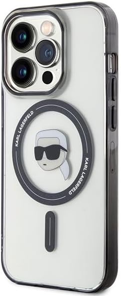 Karl Lagerfeld iPhone 15 - IML Karl's Head MagSafe Σκληρή Θήκη με Πλαίσιο Σιλικόνης και MagSafe - Διάφανη / Black - KLHMP15SHKHNOTK