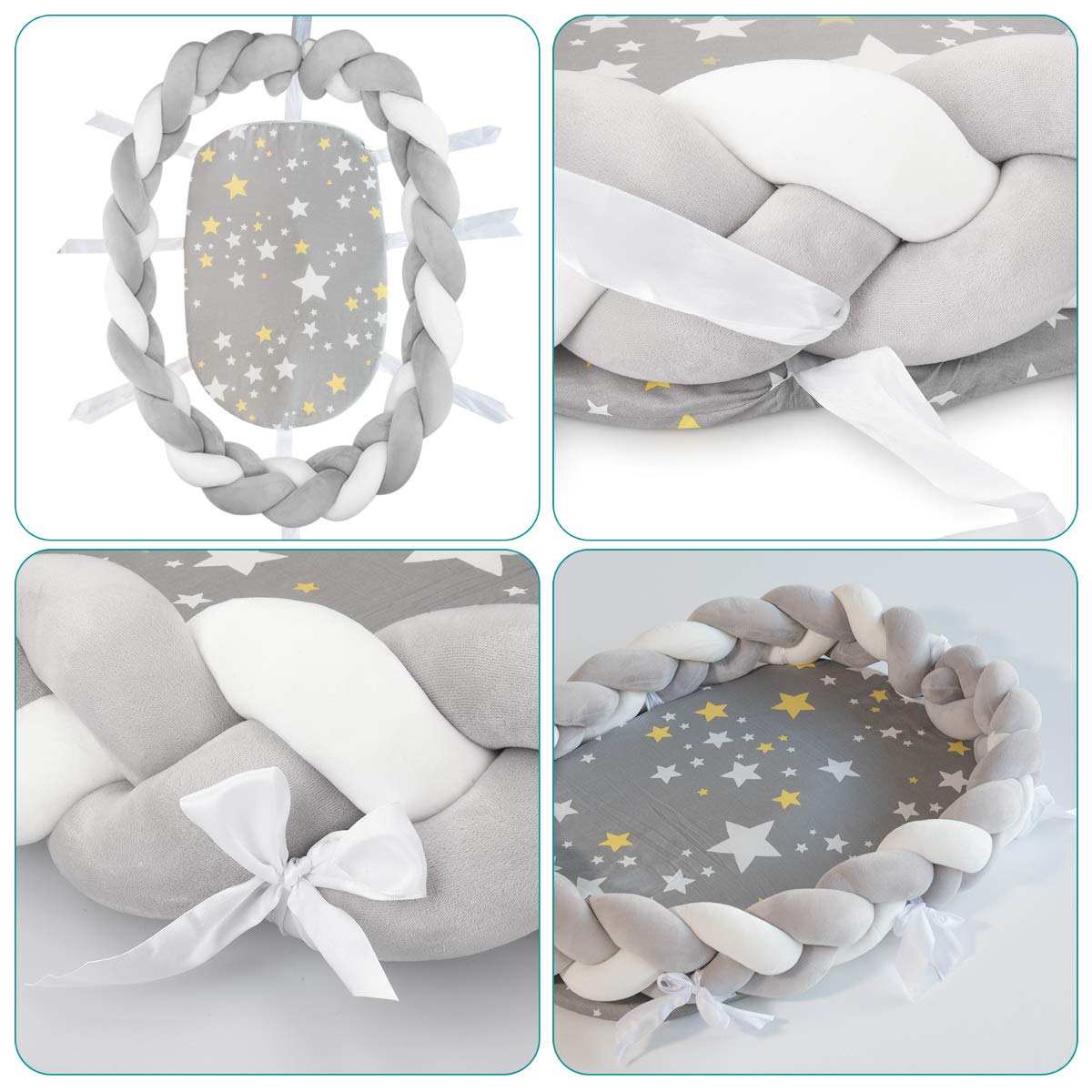 Navaris Βρεφικό Κρεβατάκι Φωλιά με Αποσπώμενη Πλεξούδα Προστασίας - Grey - 50149.01