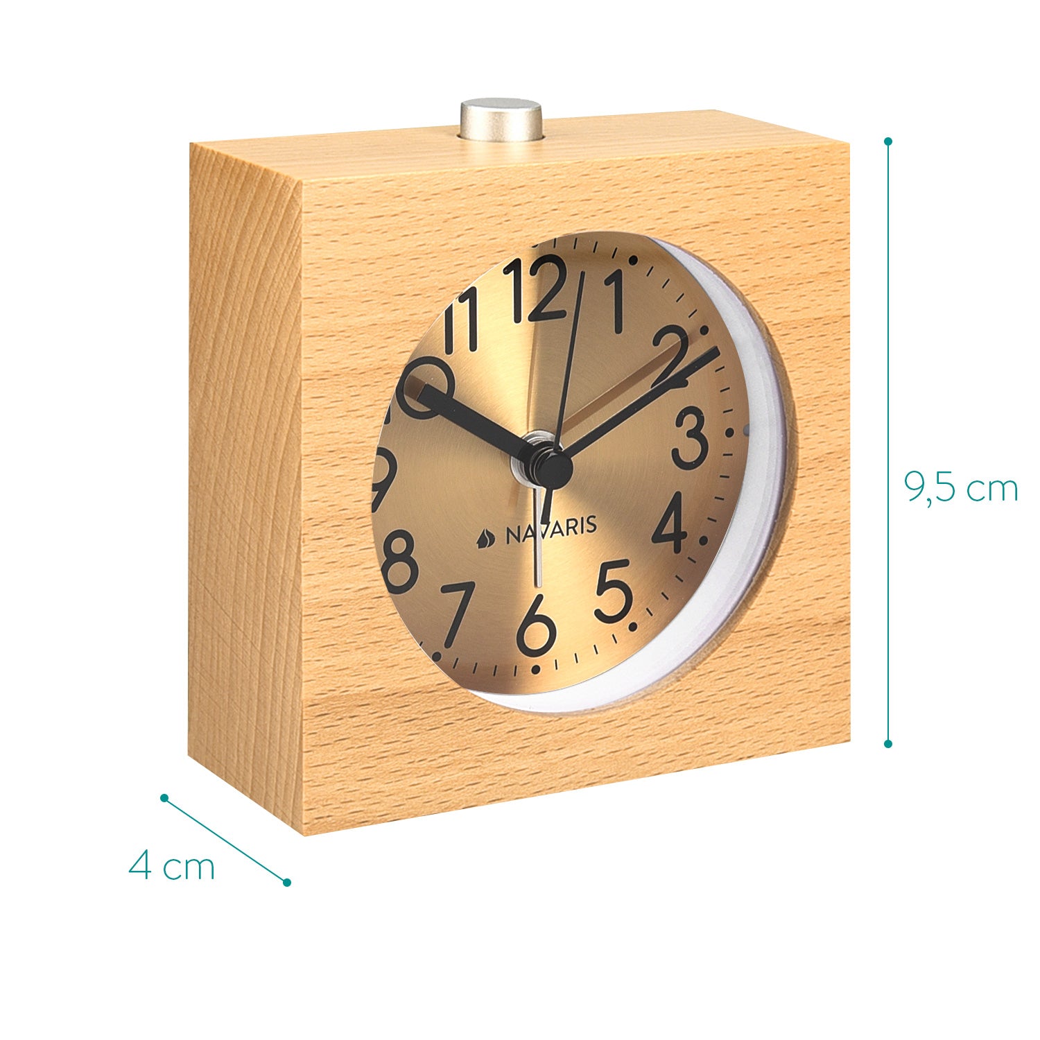 Navaris Analogue Wood Alarm Clock Design Square - Αναλογικό Επιτραπέζιο Ρολόι και Ξυπνητήρι - Gold / Light Brown - 46229.24