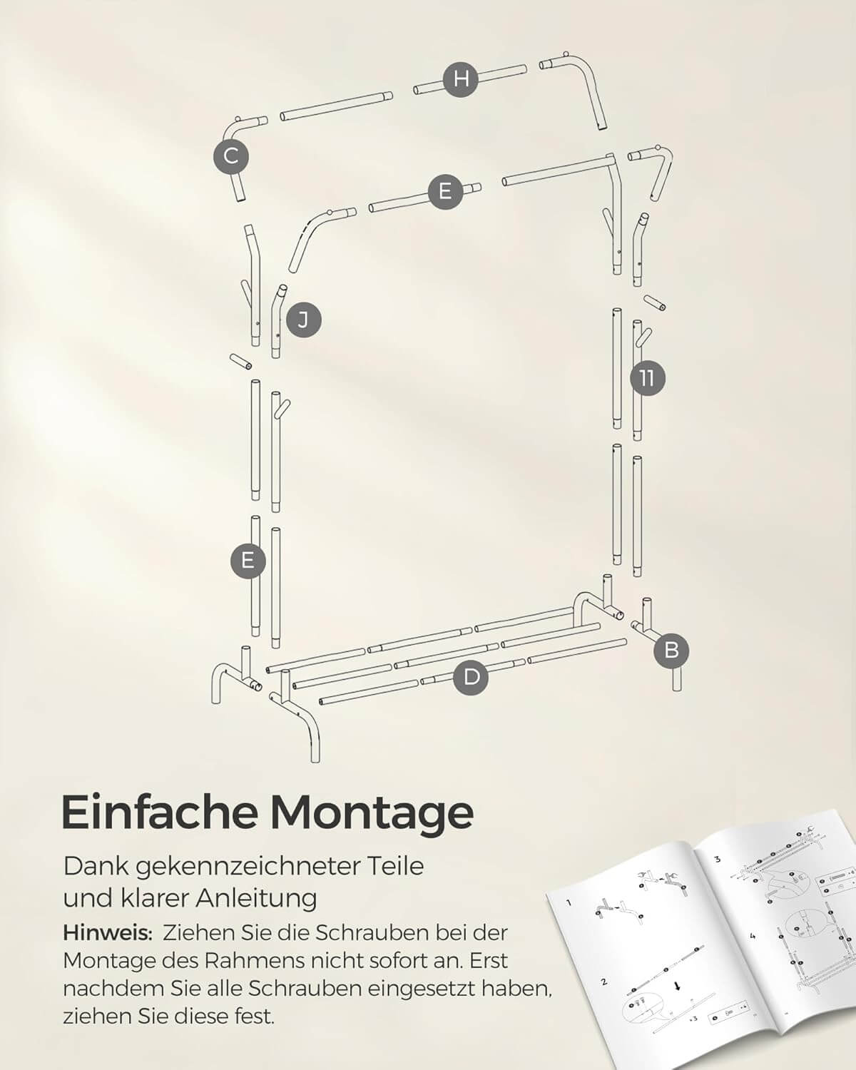 Songmics Τροχήλατη Κρεμάστρα Pούχων με 2 Pάγες και Ράφι - Ράγα Ρούχων - 52.5 x 103.5 x 155 cm - White - HSR107W01