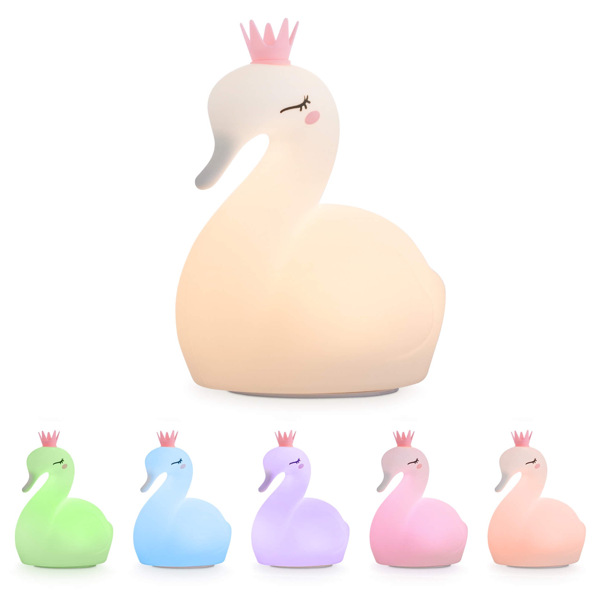 Navaris LED Night Light RGB - Παιδικό Νυχτερινό Φως με Αλλαγή Χρωμάτων - Swan with Crown - White / Pink - 55003.02.04