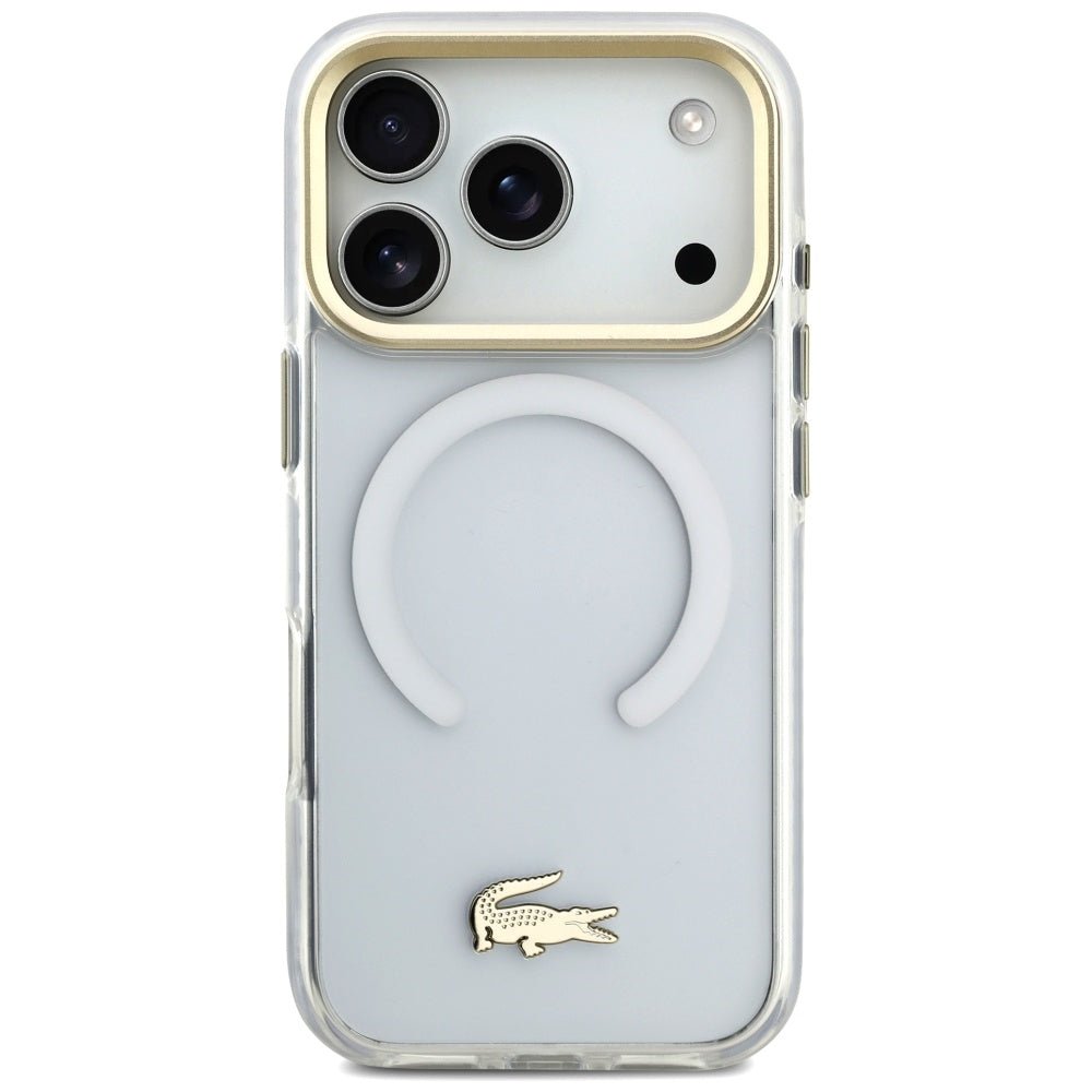 Lacoste iPhone 17 Pro - Shockproof Transparent Frosted Gold Logo MagSafe - Σκληρή Θήκη με Πλαίσιο Σιλικόνης - White