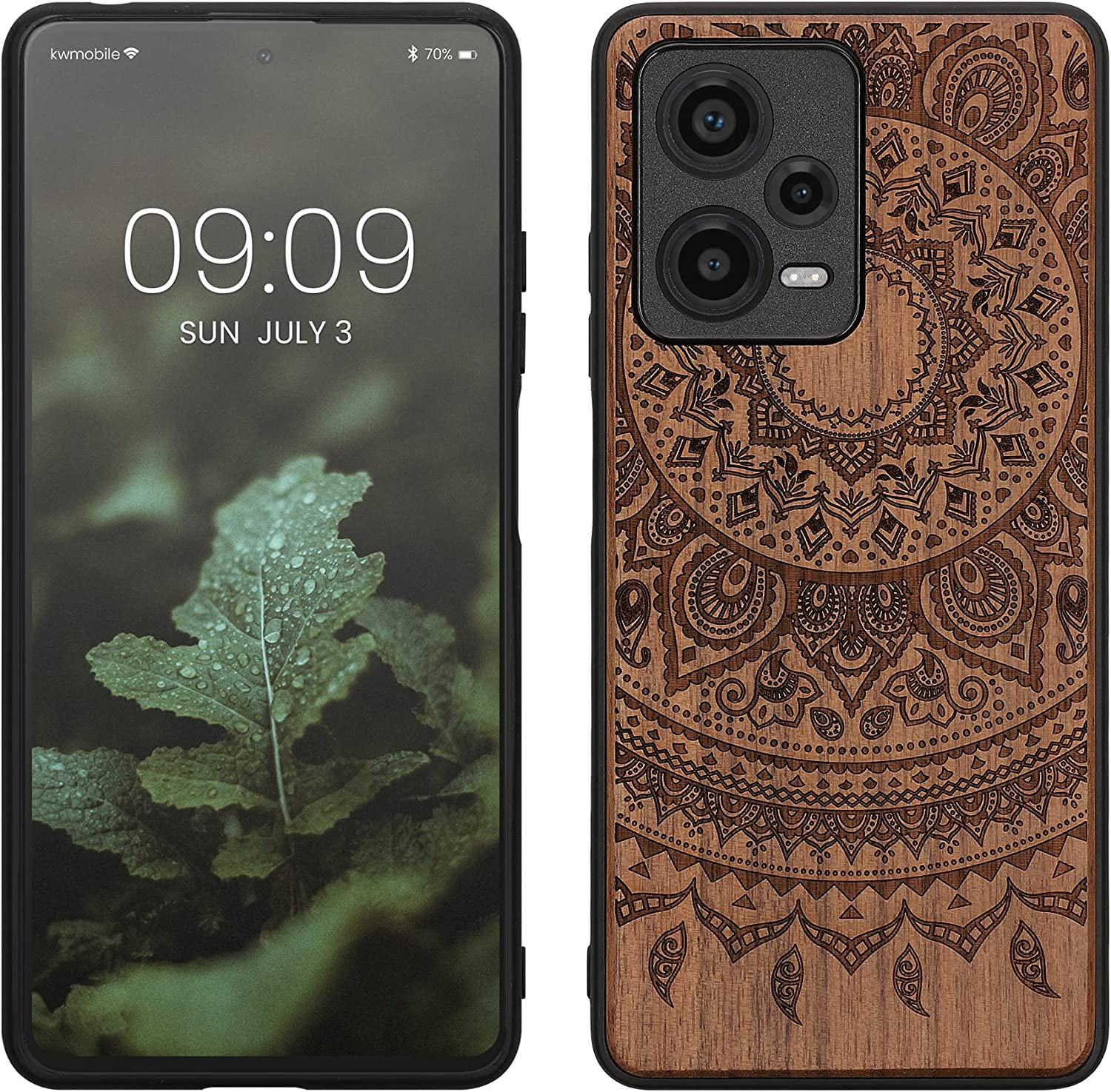 KW Xiaomi Redmi Note 12 Pro+ Θήκη από Φυσικό Ξύλο - Design Indian Sun - Dark Brown - 60694.03