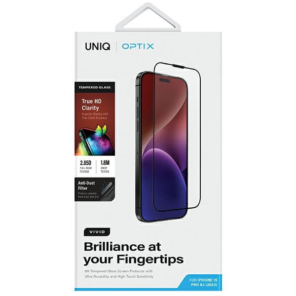 Uniq iPhone 15 Pro 9H Optix Vivid Αντιχαρακτικό Γυαλί Οθόνης με Κιτ Εγκατάστασης - Clear