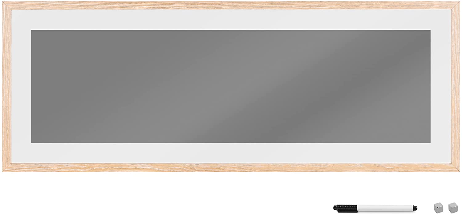 Navaris Μαγνητικός Γυάλινος Πίνακας με Ξύλινο Πλαίσιο - 80 x 30 cm - White / Grey / Light Brown - 56077.2.22
