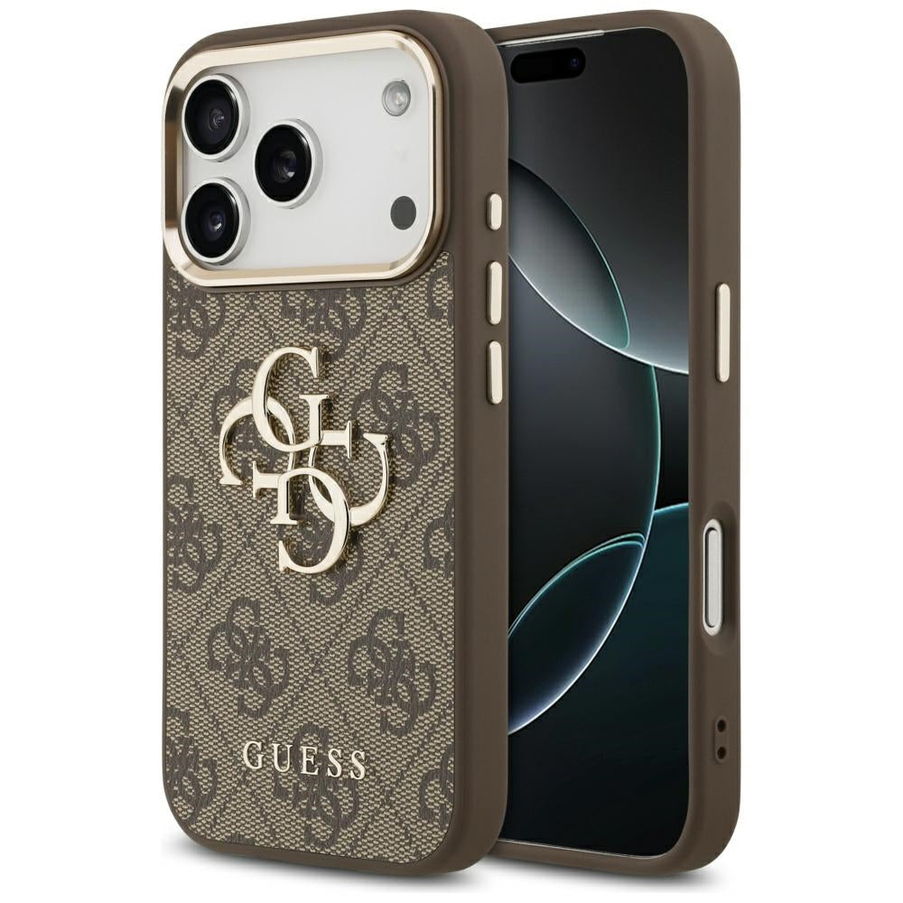 Guess iPhone 17 Pro Max - 4G Big 4G Classic Logo - Σκληρή Θήκη με Πλαίσιο Σιλικόνης και Επένδυση από Οικολογικό Δέρμα - Brown / Gold - GUHCP17X4GMGCBR