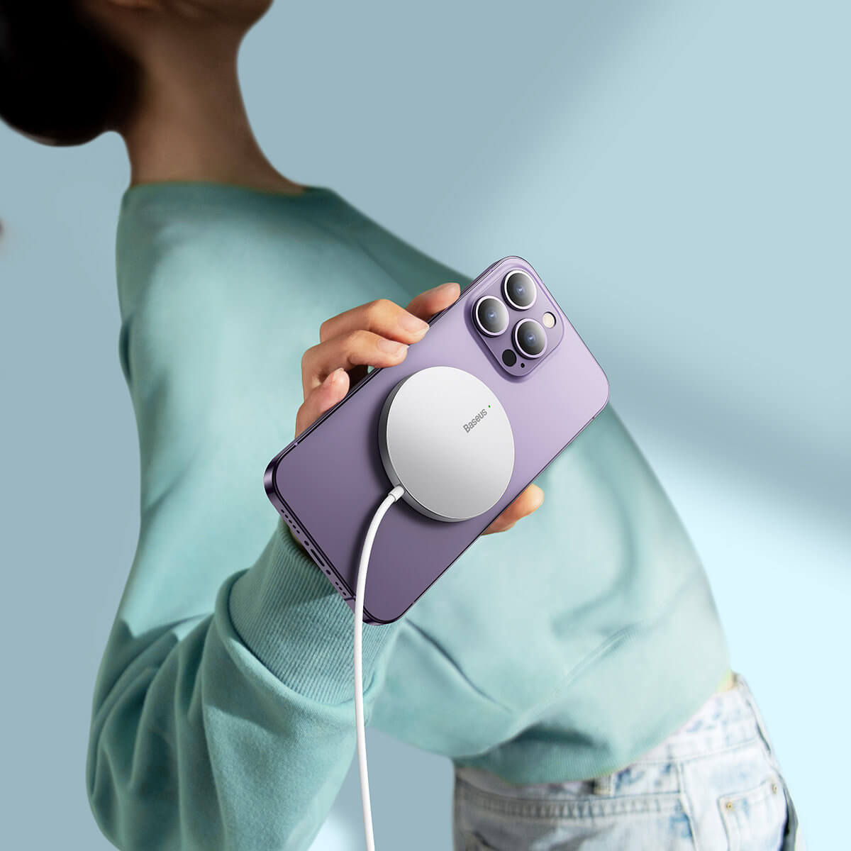 Baseus Simple Mini3 BS-W529 Ασύρματος Φορτιστής MagSafe με Καλώδιο Type-C 15W - Silver - CCJJ040012