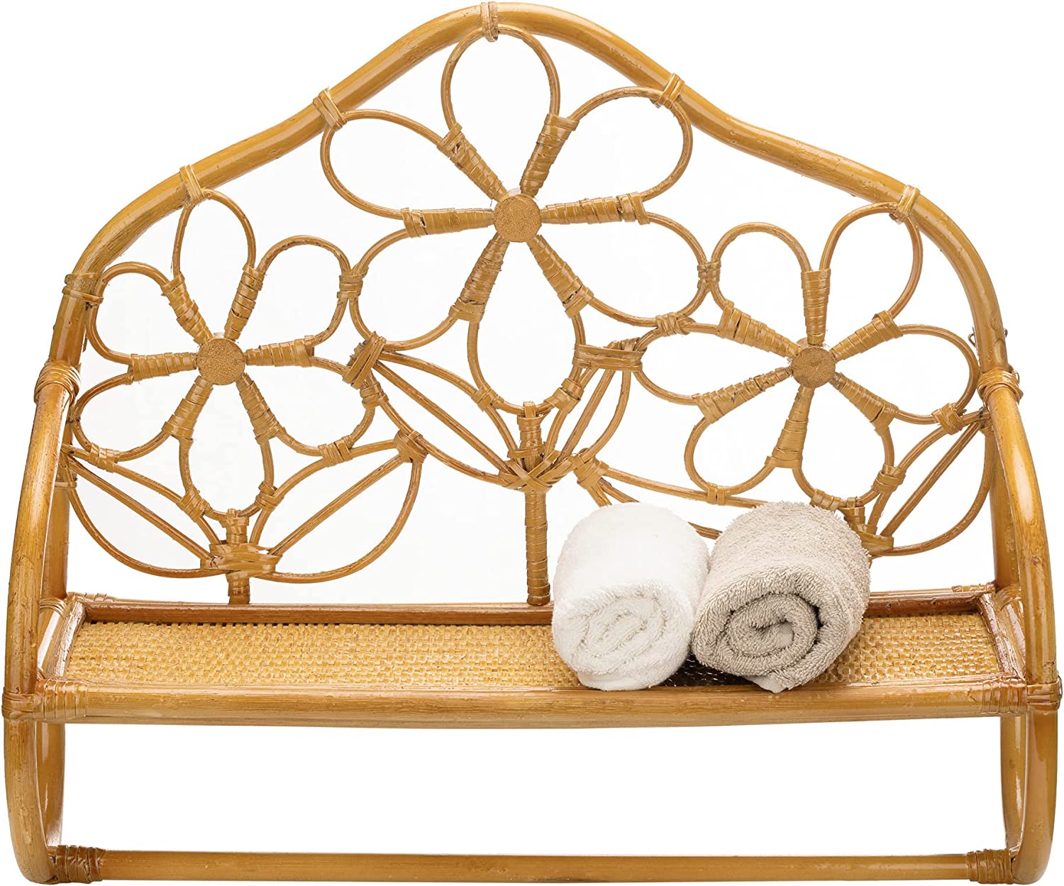 Navaris Επιτοίχια Rattan Βάση Στήριξης για Πετσέτα με Ράφι - 50 x 36 x 17 cm - Light Brown / Natural - 56511.02