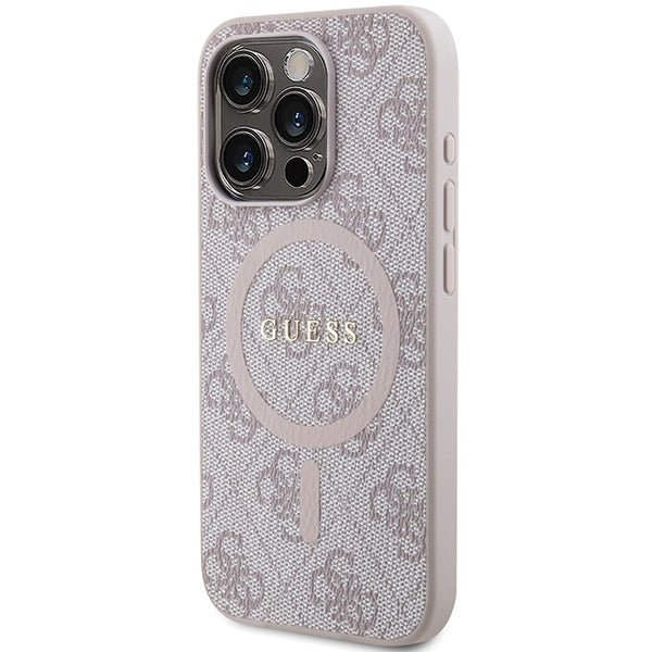 Guess iPhone 15 Pro Max - 4G Collection Leather Metal Logo MagSafe Θήκη με Επένδυση Συνθετικού Δέρματος και MagSafe - Pink - GUHMP15XG4GFRP