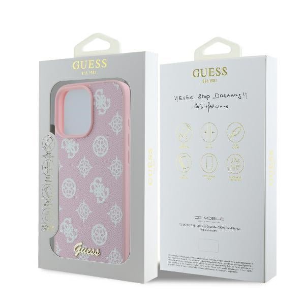 Guess iPhone 16 Pro - Peony Script Logo - MagSafe Θήκη με Επένδυση Συνθετικού Δέρματος - Pink - GUHMP16LPGPYSP