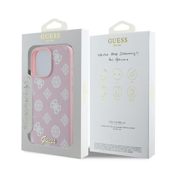 Guess iPhone 16 Pro - Peony Script Logo - MagSafe Θήκη με Επένδυση Συνθετικού Δέρματος - Pink - GUHMP16LPGPYSP