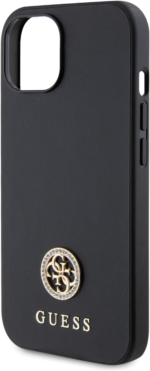 Guess iPhone 15 4G Strass Metal Logo Θήκη με Επένδυση Συνθετικού Δέρματος - Black - GUHCP15SPS4DGPK