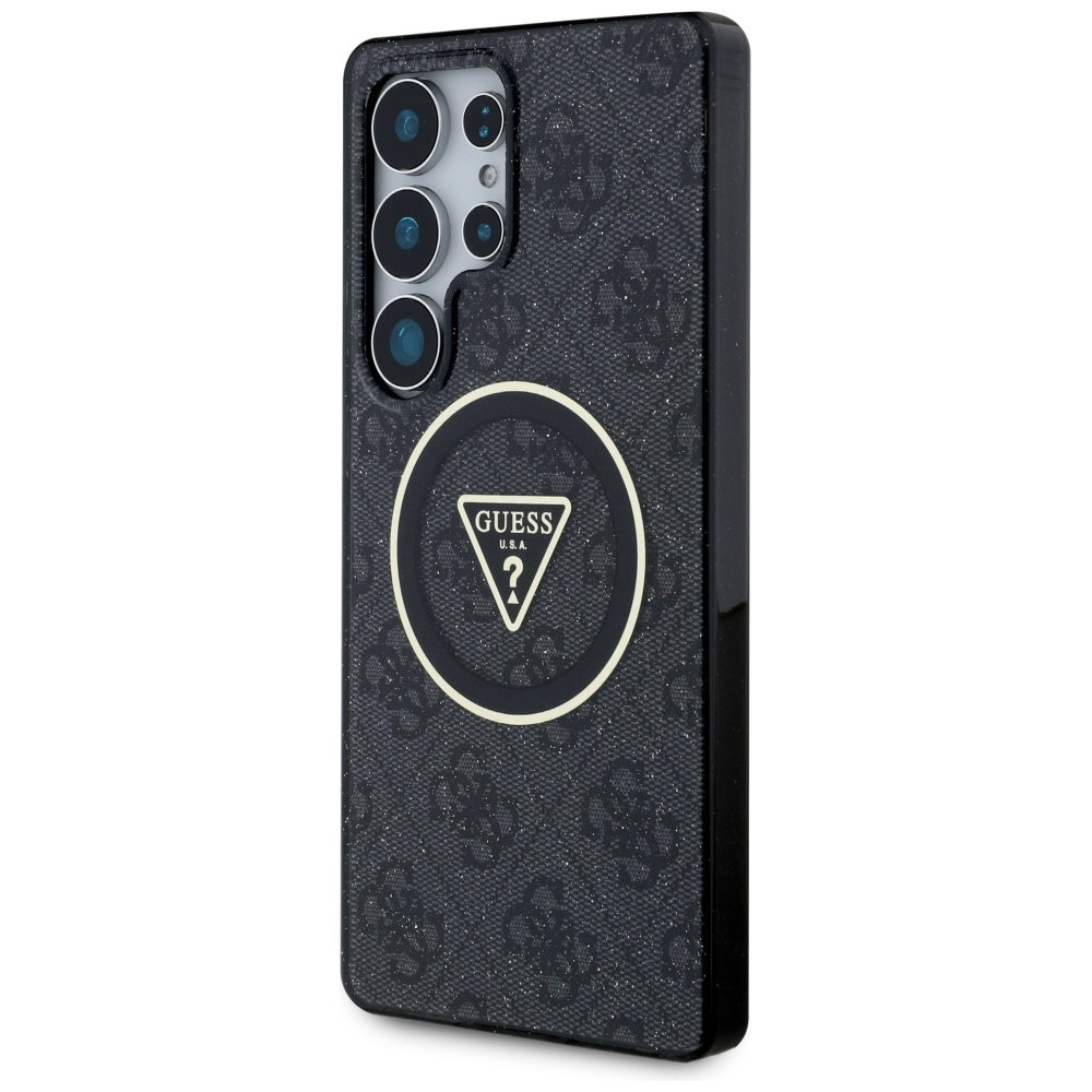 Guess Samsung Galaxy S25 Ultra - 4G Glitter Triangle Buttons - MagSafe Σκληρή Θήκη με Πλαίσιο Σιλικόνης - Black - GUHMS25LHG4PRTGK