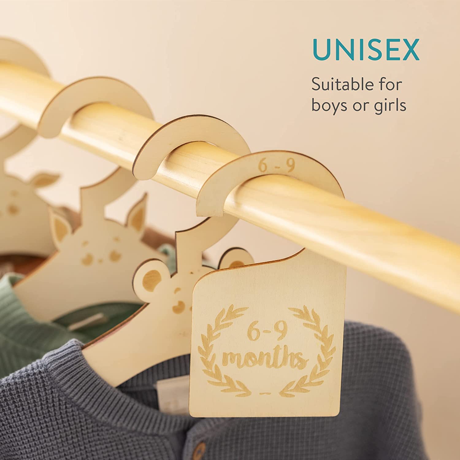 Navaris Σετ με 20 Βρεφικές Ξύλινες Κρεμάστρες Ρούχων και 6 Διαχωριστικά - Beige - 57942.26