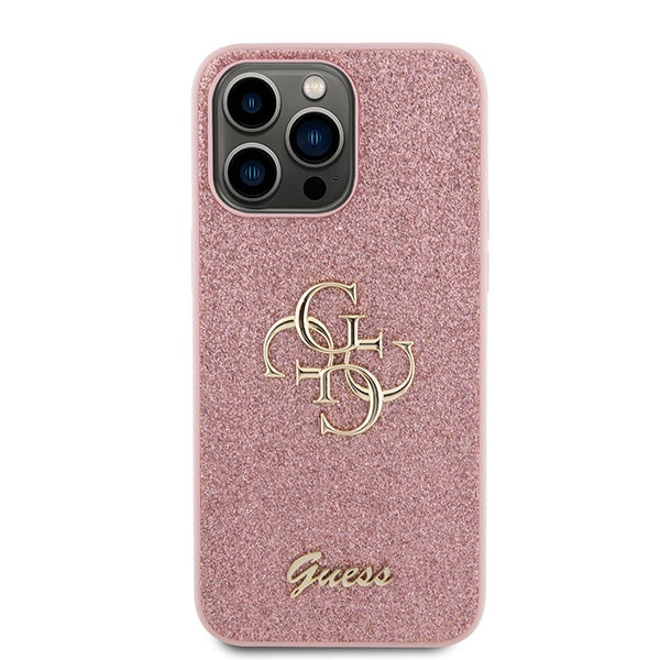 Guess iPhone 15 Pro Glitter Script Big 4G Σκληρή Θήκη με Πλαίσιο Σιλικόνης - Pink - GUHCP15LHG4SGP