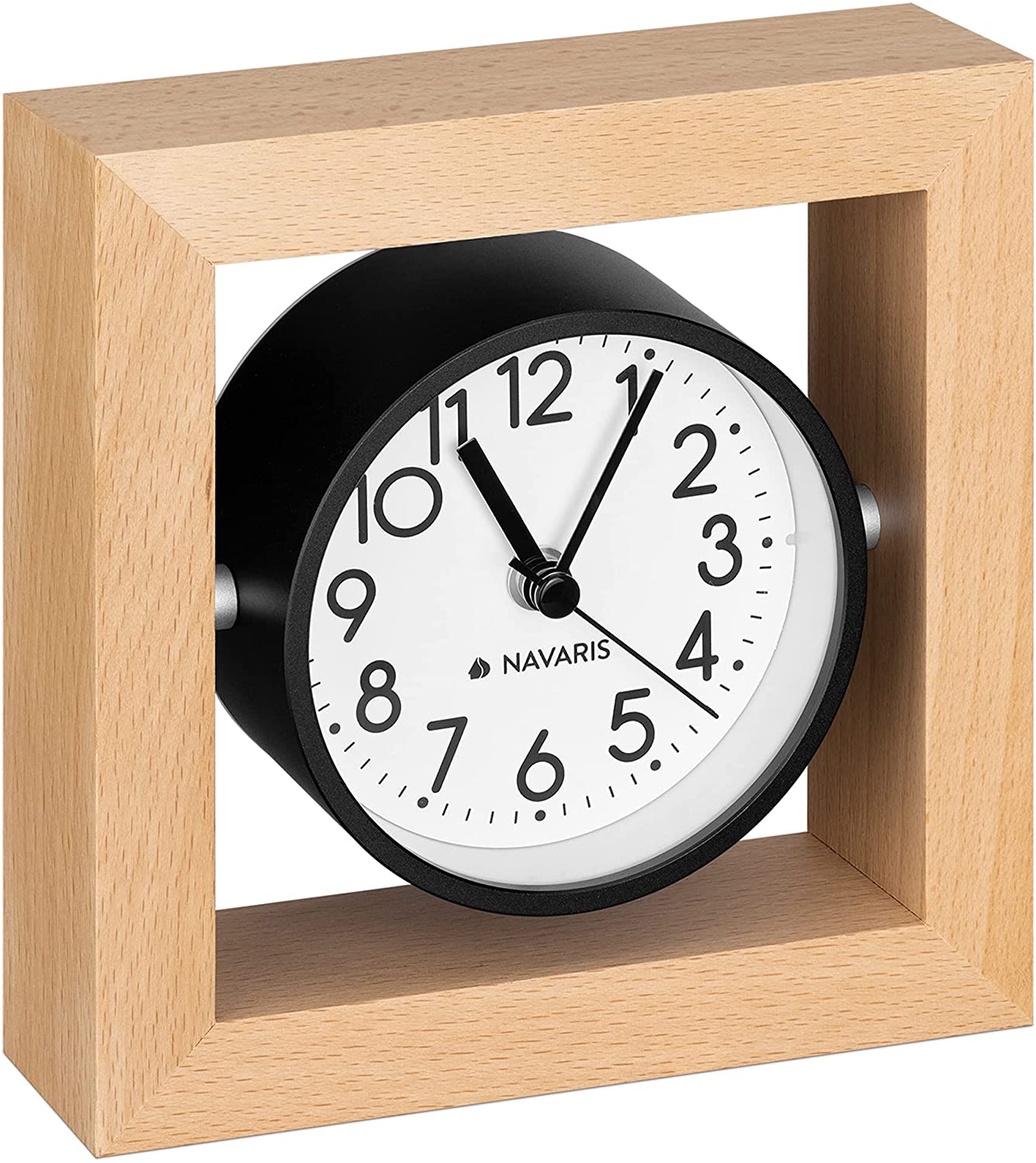 Navaris Analogue Wood Alarm Clock Design Square - Αναλογικό Επιτραπέζιο Ρολόι και Ξυπνητήρι - Light Brown / Black - 54473.24.02