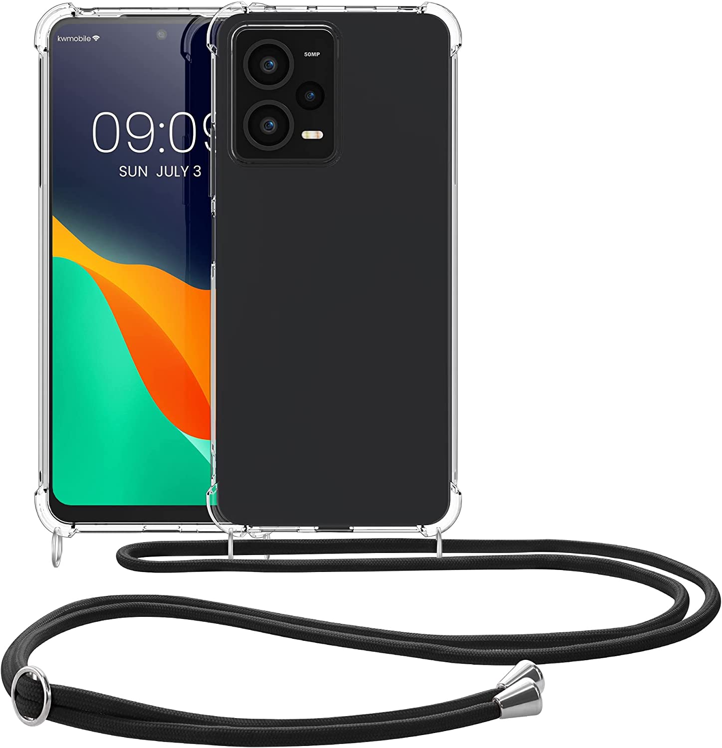 KW Xiaomi Redmi Note 12 Pro Θήκη Σιλικόνης TPU με Λουράκι - Διάφανη / Black - 60722.01