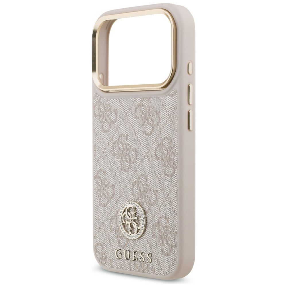 Guess iPhone 17 Pro - 4G Strass Logo and Big Strap Metal Buttons MagSafe - Θήκη με Επένδυση Συνθετικού Δέρματος και Λουράκι - Pink - GUHMP17LP4G4DCSP