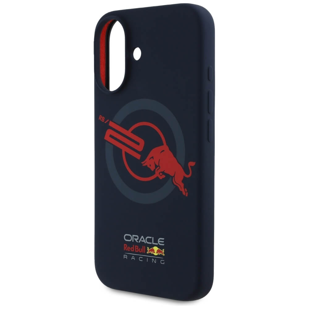 Red Bull iPhone 16 - HC Silicone ORBR20 Logo Red Lining - MagSafe Σκληρή Θήκη με Πλαίσιο Σιλικόνης - Navy Blue - RBHMP16S24SIOLVR