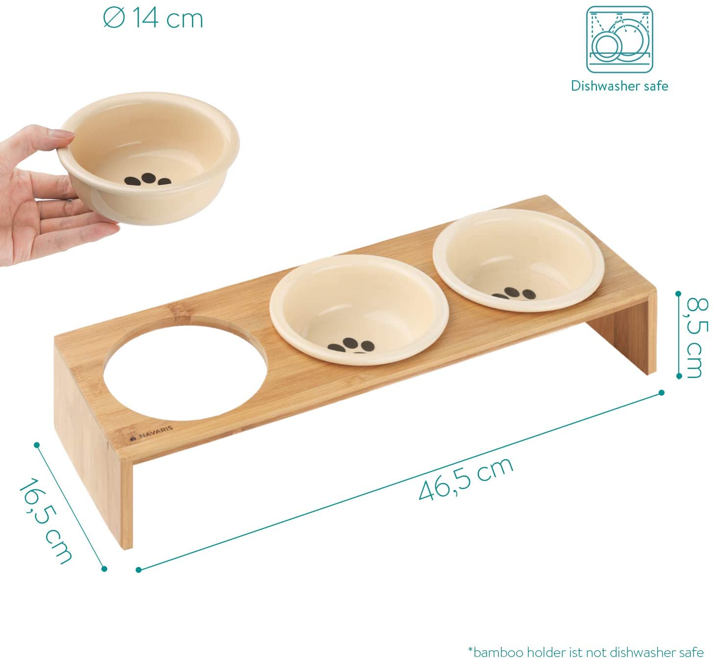 Navaris Raised Pet Bowls Stand - Ανυψωμένα Μπολ Φαγητού με Ξύλινη Βάση για Κατοικίδια - 360 ml - Wood - 46946.2