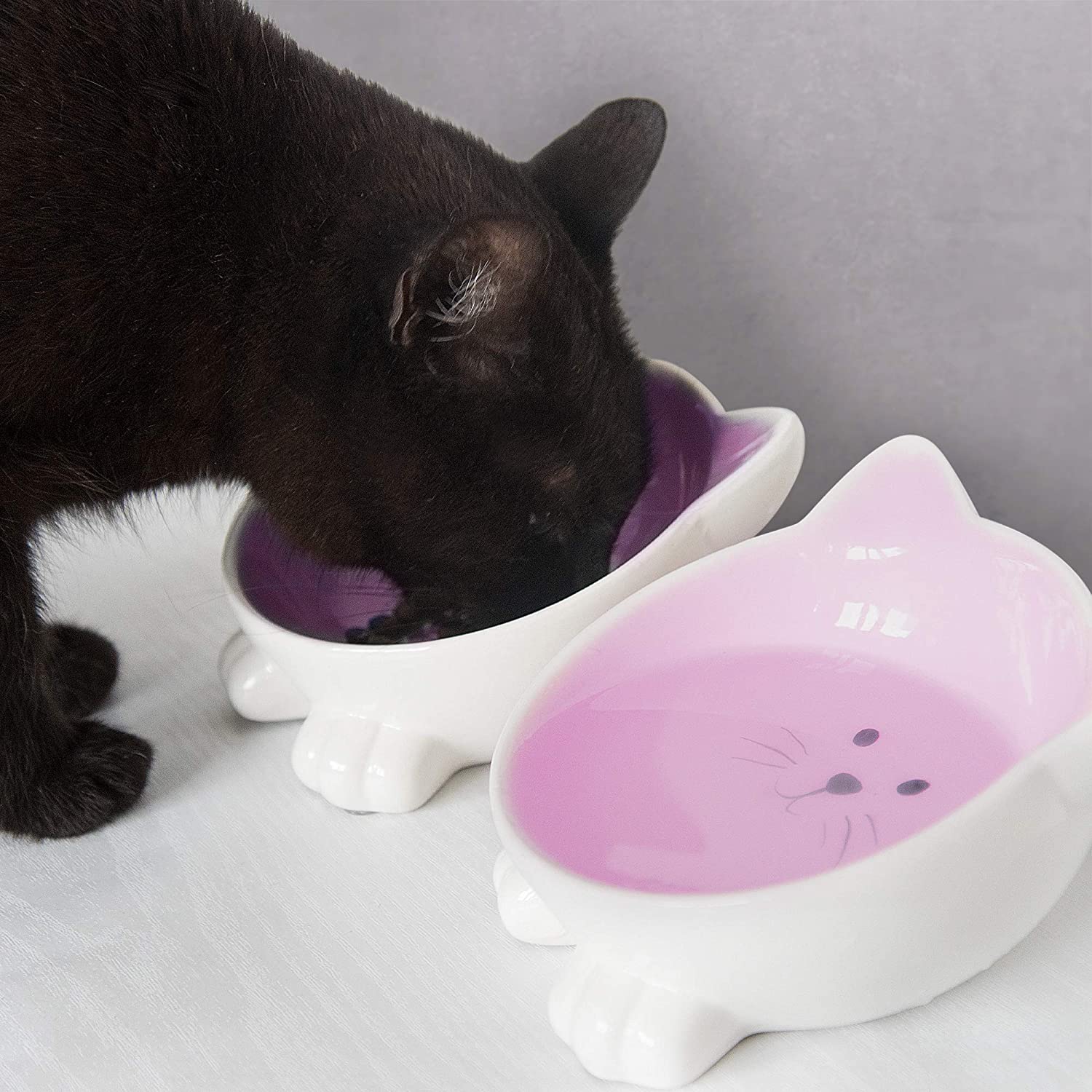 Navaris Cat Bowls with Ears Set of 2 - Σετ με 2 Μπολ Φαγητού και Νερού 130ml σε Σχήμα Γάτας - Purple / Pink - 50736.45