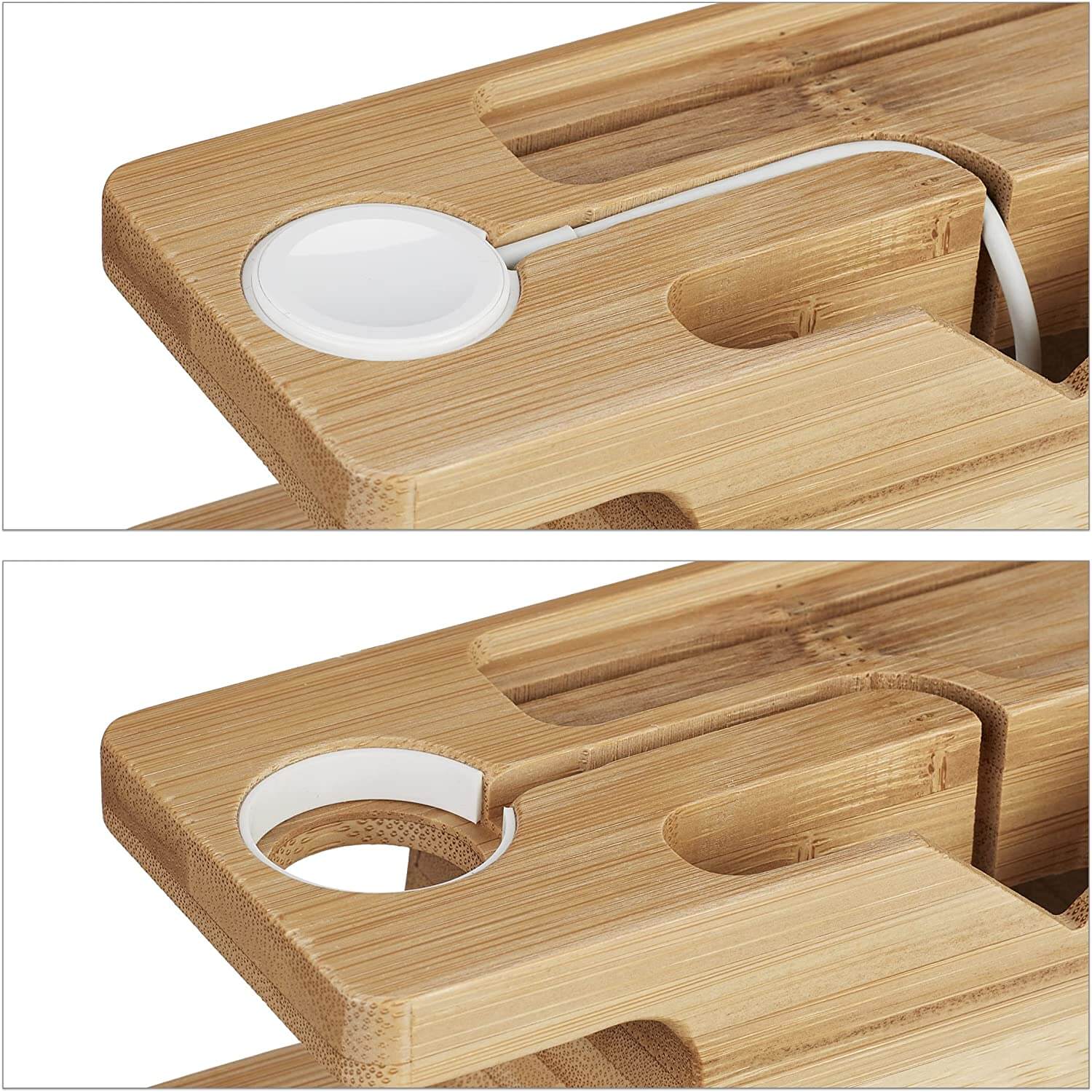 Relaxdays Σταθμός Οργάνωσης και Φόρτισης από Μπαμπού για Smartphone και Apple Watch - Natural - 4052025447359