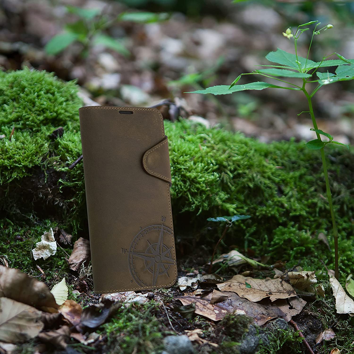 Kalibri Xiaomi 11T / 11T Pro Θήκη Πορτοφόλι Stand από Γνήσιο Δέρμα - Design Navigational Compass - Brown - 56315.01