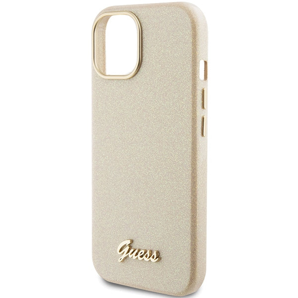 Guess iPhone 15 Glitter Glossy Script Θήκη Σιλικόνης - Gold / Light Gold - GUHCP15SPGMCSD