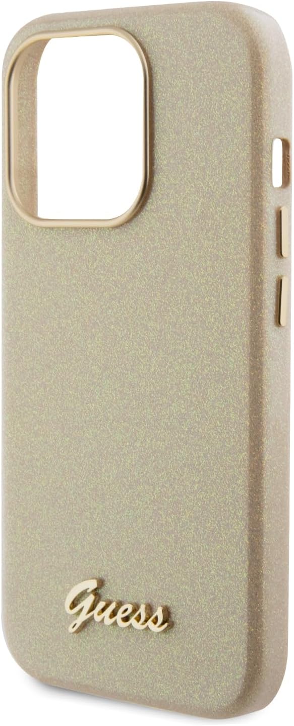 Guess iPhone 15 Pro Glitter Glossy Script Θήκη Σιλικόνης - Gold / Light Gold - GUHCP15LPGMCSD