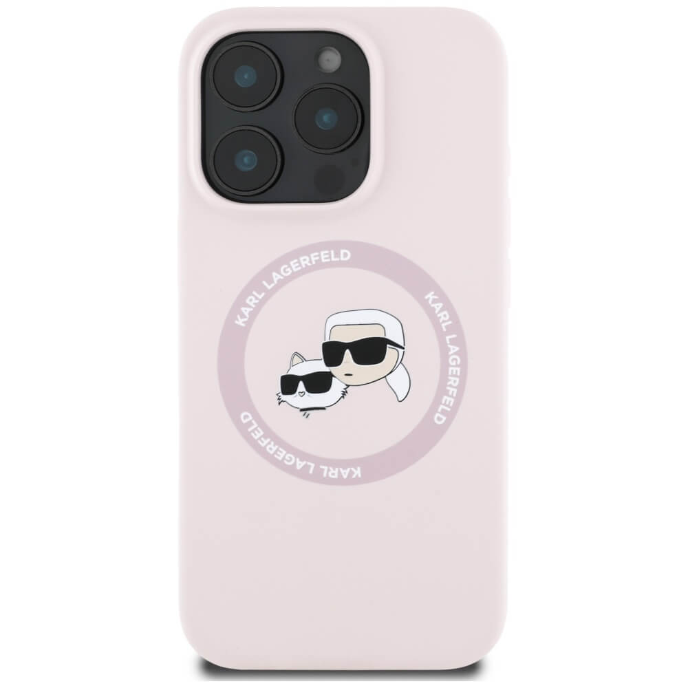 Karl Lagerfeld iPhone 16 Pro - Silicone Double Heads and Circle - Σκληρή Θήκη Σιλικόνης με MagSafe - Pink - KLHMP16LSKCHTCP